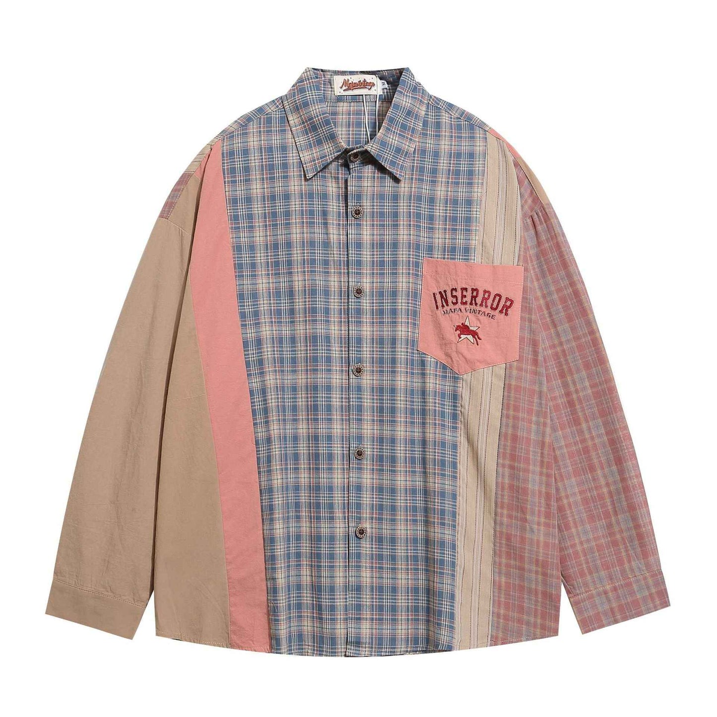 Long Sleeve Applique Loose Fit Slimming Casual Commuting Shirt For Men And Women Blue
