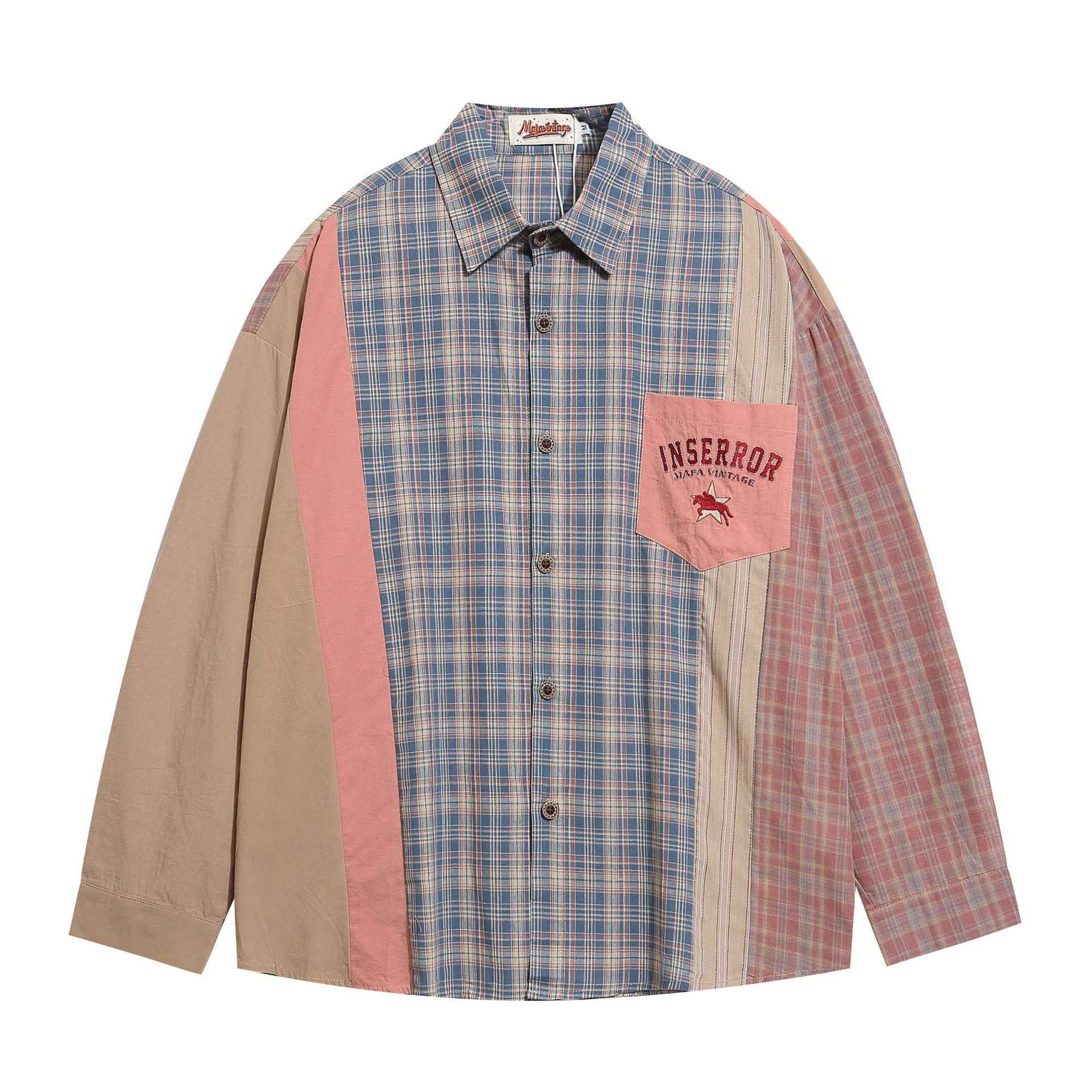 Long Sleeve Applique Loose Fit Slimming Casual Commuting Shirt For Men And Women Blue