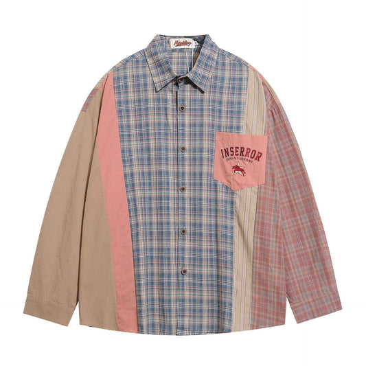 Long Sleeve Applique Loose Fit Slimming Casual Commuting Shirt For Men And Women Blue