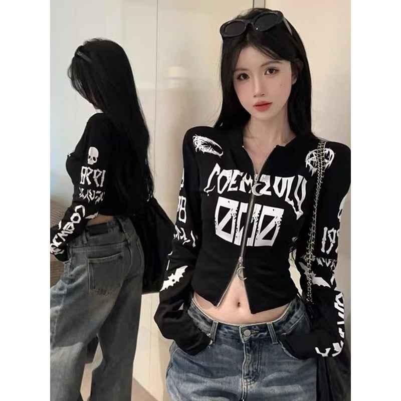 Printed long sleeved women's double zipper slim fit top for women | MuddyStock Originals eprolo