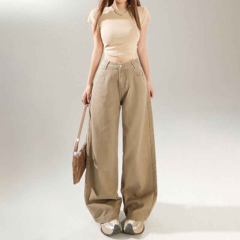 Women's Wide-Leg Loose Straight Floor-Length Pants | MuddyStock Originals Khaki # Extended Length MuddyStock