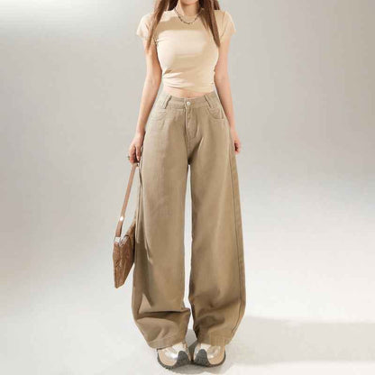 Women's Wide-Leg Loose Straight Floor-Length Pants | MuddyStock Originals Khaki # Extended Length MuddyStock