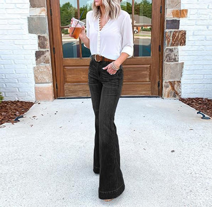 Stretch wide leg jeans for women Black