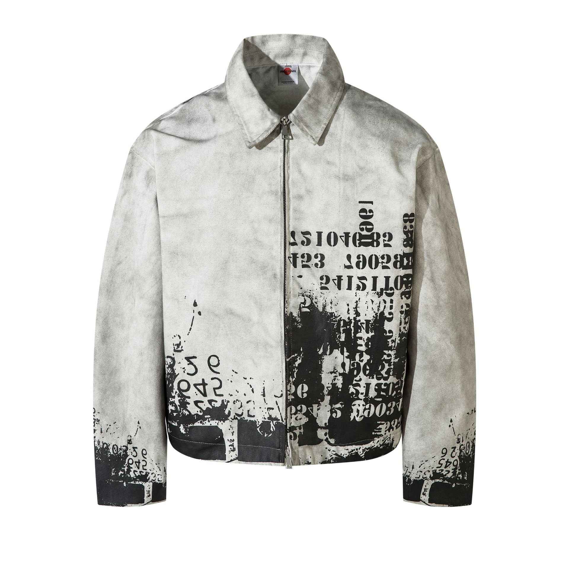 Dirty dye washed short abstract printed jacket for men | MuddyStock Originals Aged White MuddyStock