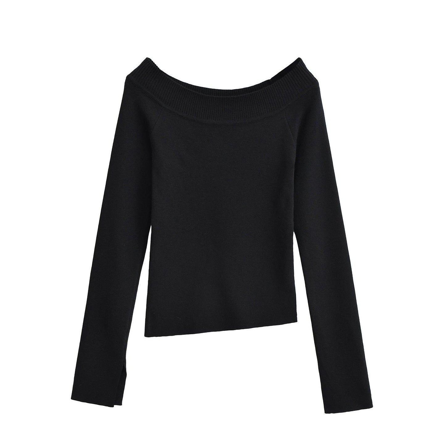 One line off shoulder slanted shoulder elastic slim fit top for women | MuddyStock Originals Black