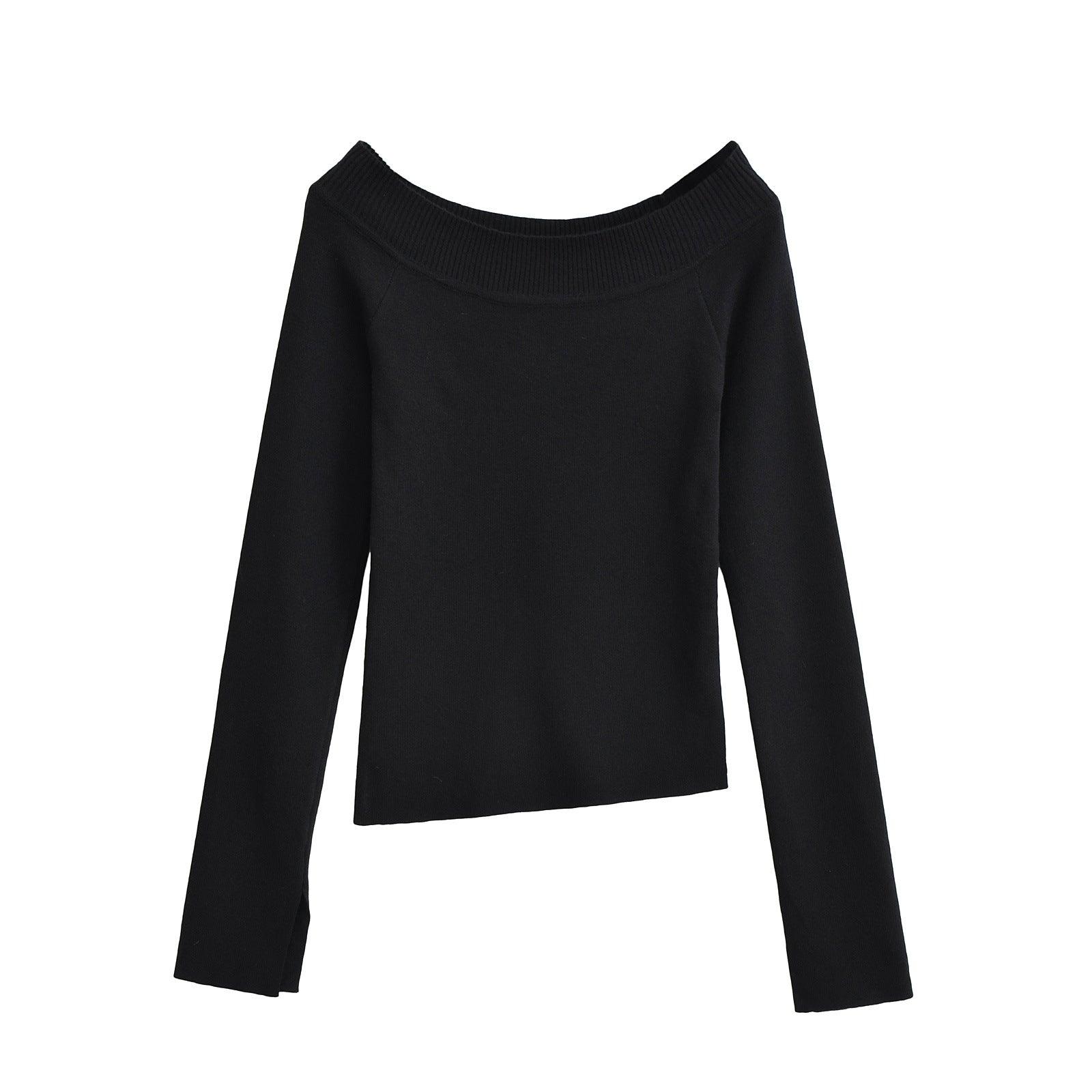 One line off shoulder slanted shoulder elastic slim fit top for women | MuddyStock Originals Black