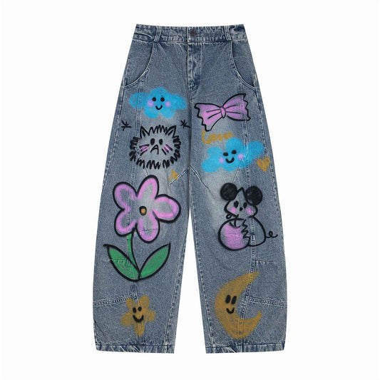 Cartoon graffiti printed jeans wide leg pants for women | MuddyStock Originals eprolo