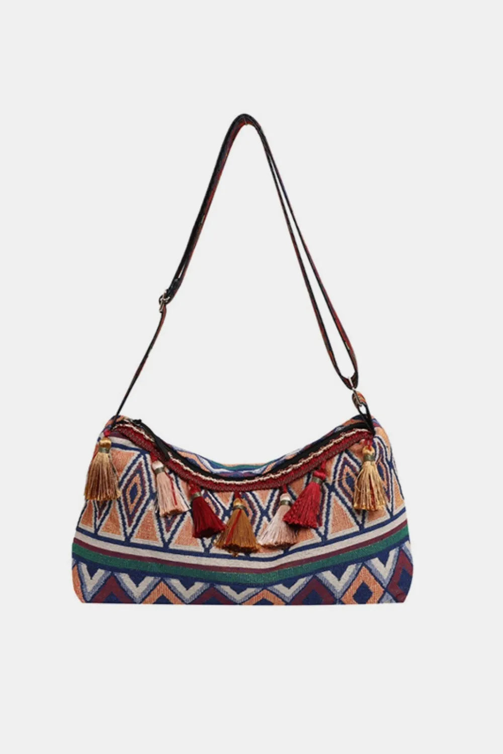 Tassel Adjustable Strap Shoulder Bag For Women Burgundy One Size