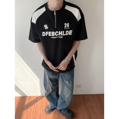 Printed half zipper round neck short sleeved T-shirt for men | MuddyStock Originals eprolo