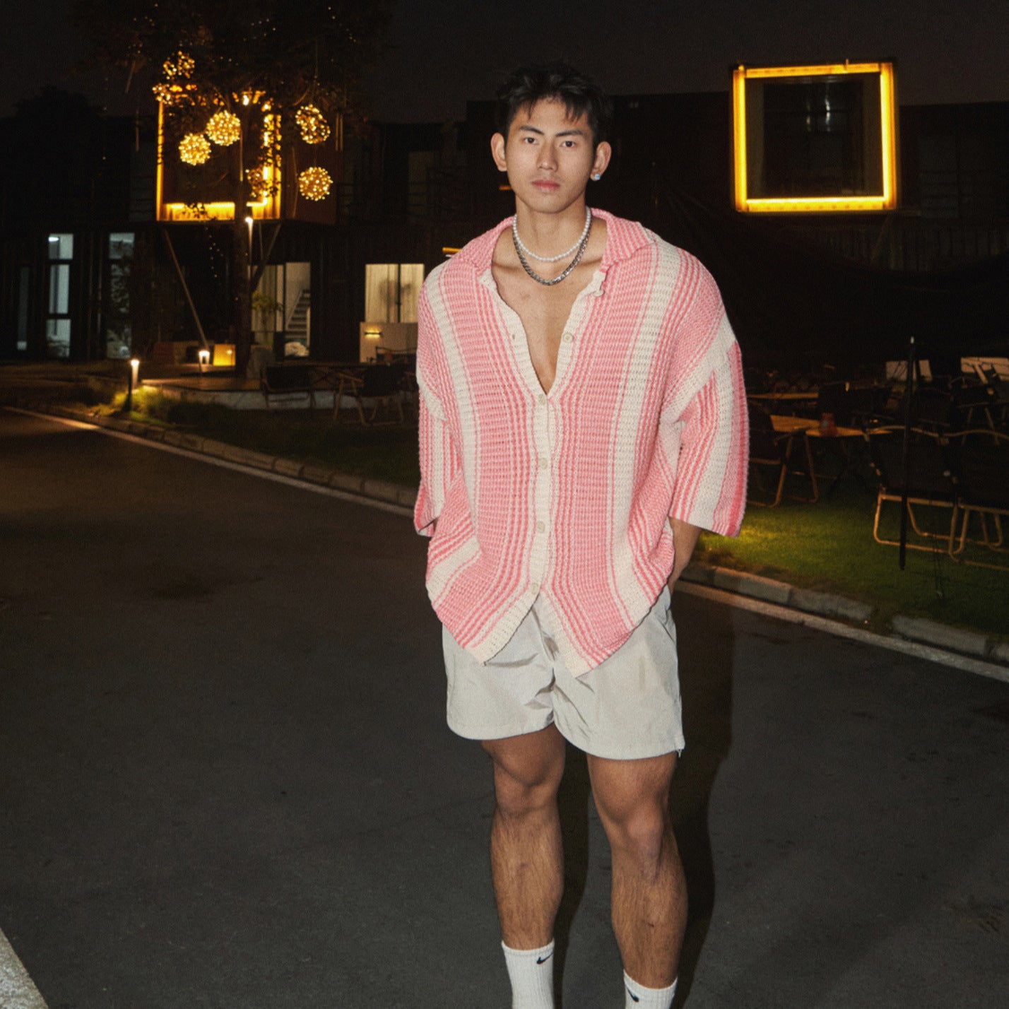 Loose casual lapel thin hollow knit shirt for men | MuddyStock Originals MuddyStock