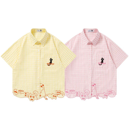Pink Pastel Cat Check Shirt For Women | MuddyStock Originals