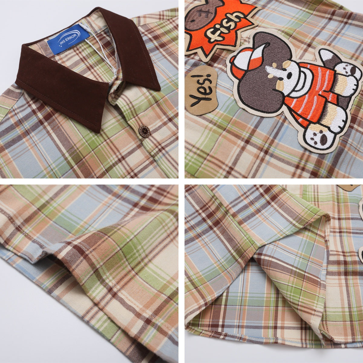 Retro Cartoon Embroidery Plaid Short Sleeve Shirt For Men | MuddyStock Originals eprolo