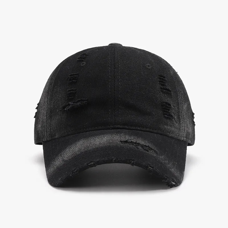 Distressed Adjustable Cotton Baseball Cap For Men And Women Black One Size