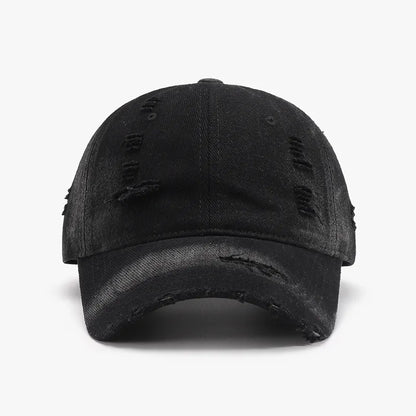 Distressed Adjustable Cotton Baseball Cap For Men And Women Black One Size