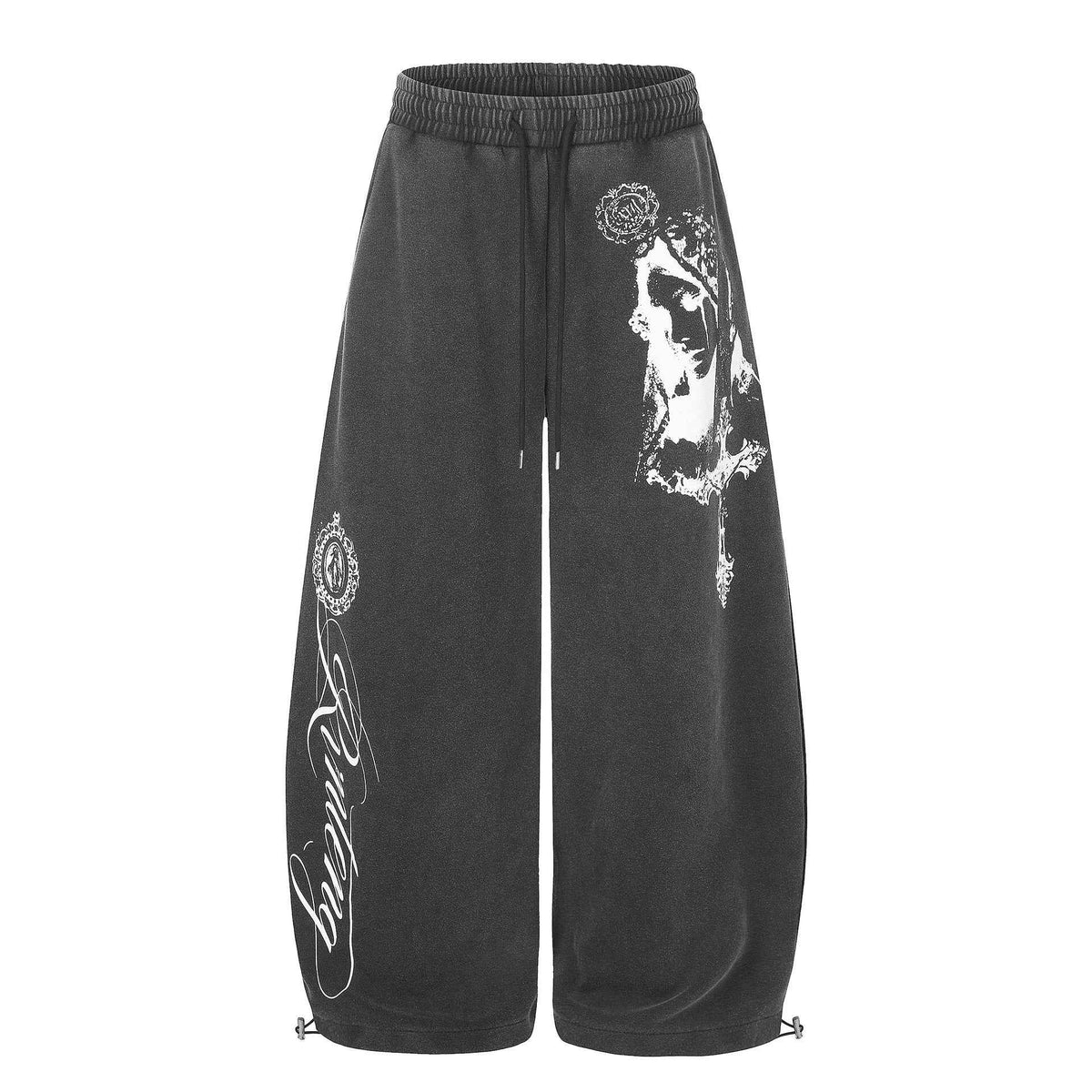 American High Street Washed Portrait Print Wide Leg Casual Sweatpants For Women | MuddyStock Origoinals Black