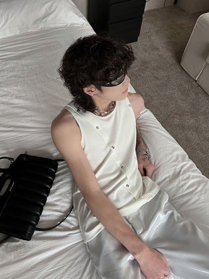 Sleeveless vest metal breasted T-shirt for men | MuddyStock Originals White MuddyStock