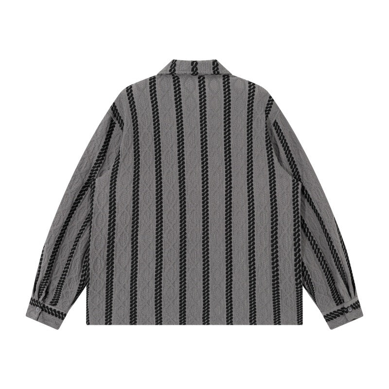 Rich Striped Collar Loose Fit Long Sleeve Shirt