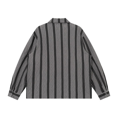 Rich Striped Collar Loose Fit Long Sleeve Shirt