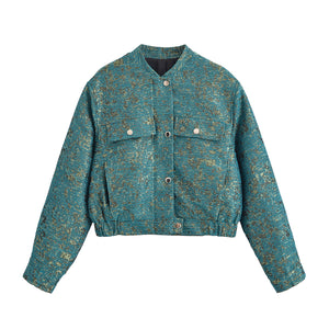 Jacquard patterned jacket for women | MuddyStock Originals Green and gold
