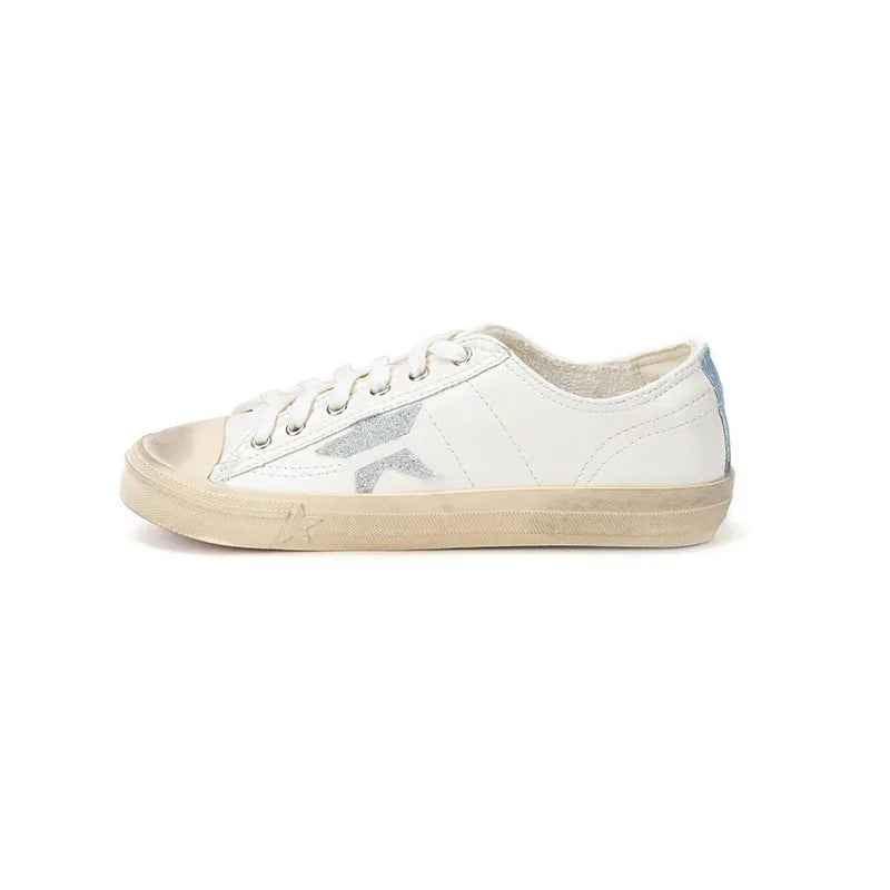 Retro lace up casual star board shoes for women White