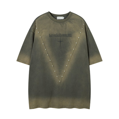 Streetwear Washed Beaded Short Sleeve T-Shirt For Men And Women | MuddyStock Originals MuddyStock