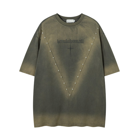 Streetwear Washed Beaded Short Sleeve T-Shirt For Men And Women | MuddyStock Originals MuddyStock