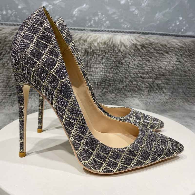 Glitter Embossed Crocodile Effect Women Greem Pointy Toe High Heel