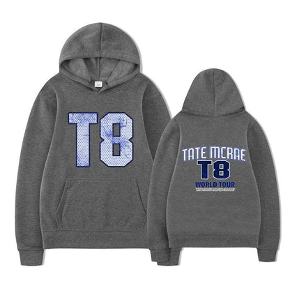 Tate McRae Fleece Hoodie For Men And Women Dark Gray with White Text MuddyStock