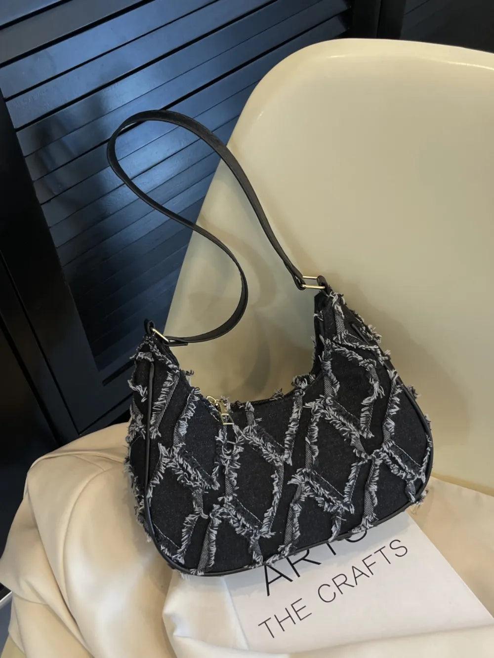 Raw Edge Cloth Shoulder Bag For Women | MuddyStock Originals Black One Size