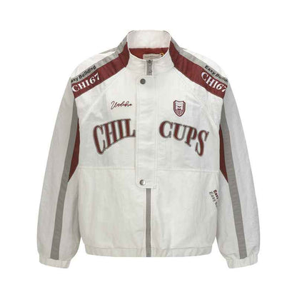 Street Embroidered Patchwork Racing Jacket For Men | MuddyStock Originals White MuddyStock