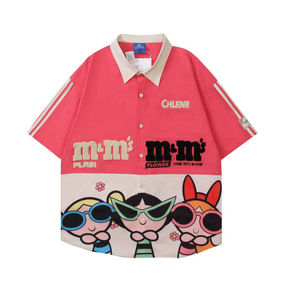 Cartoon Printed Color blocked Short Sleeve Shirt For Women | MuddyStock Originals