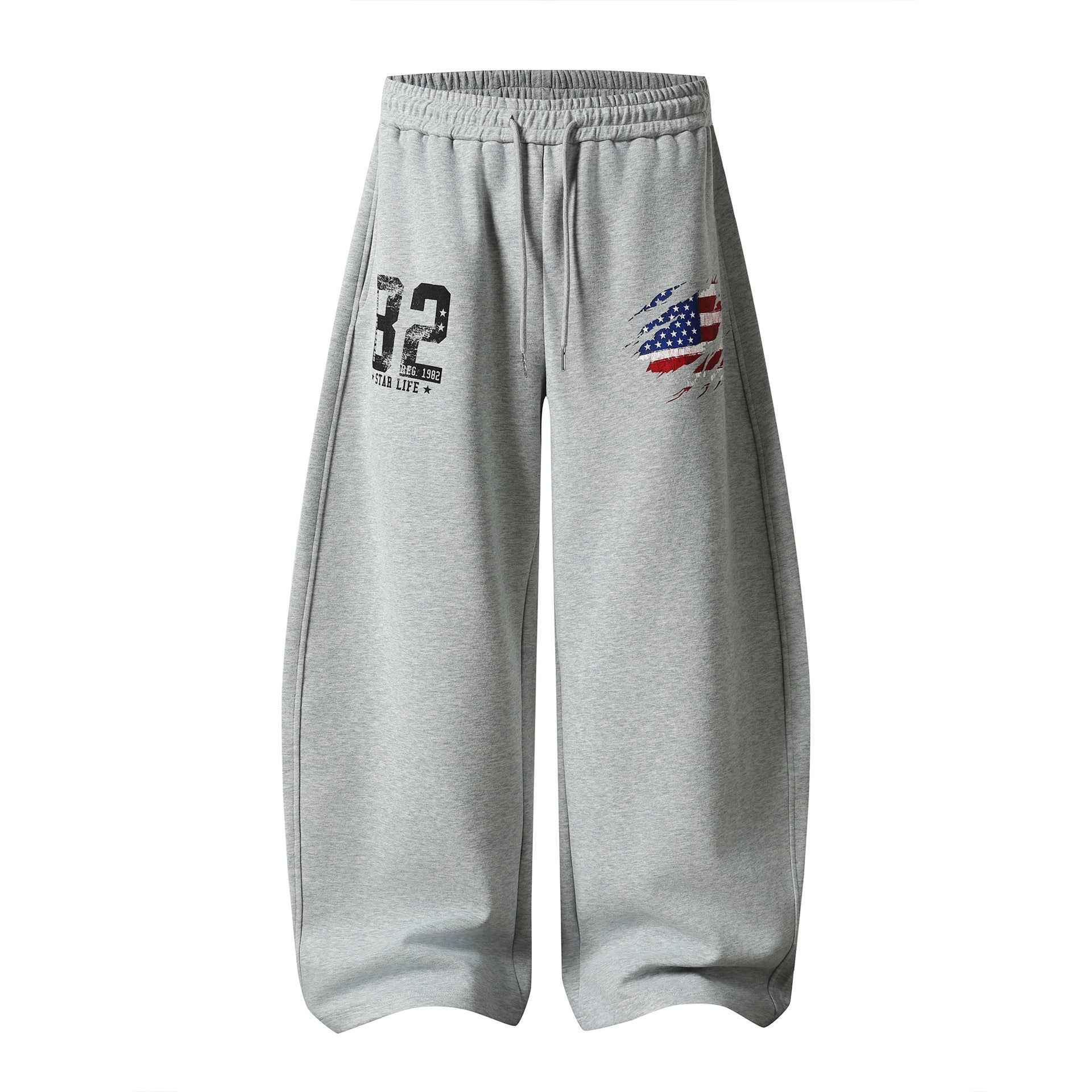 Distressed Number Flag Patchwork Sweatpants For Men And Women | MuddyStock Originals Gray