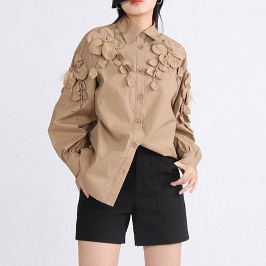 Fashionable loose and high-end stand collar women's shirt | MuddyStock Origoinals Coffee color MuddyStock