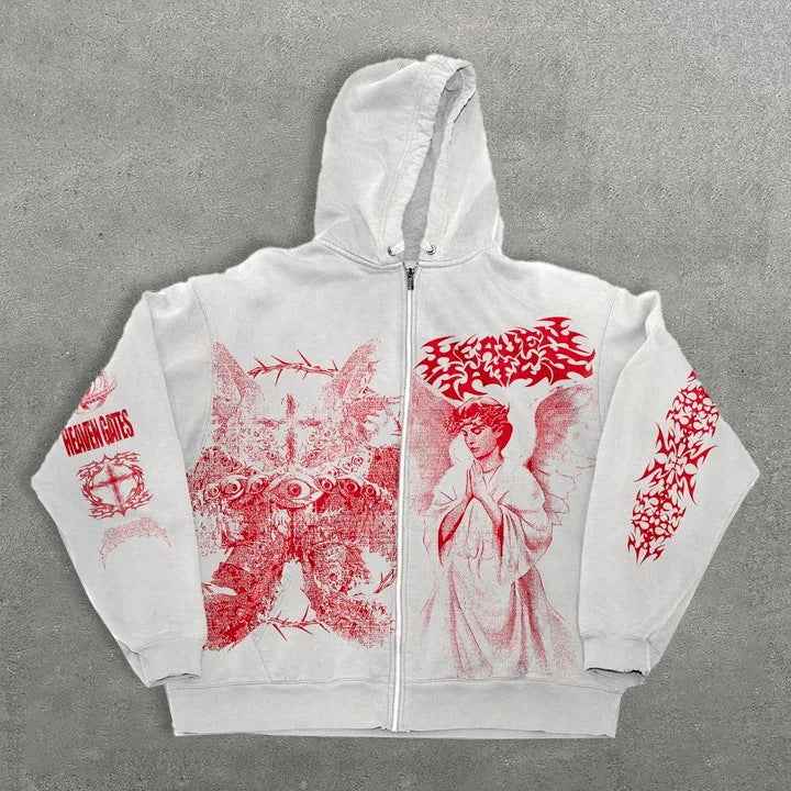 Angel print zipper hoodie for men and women | MuddyStock Originals Red eprolo
