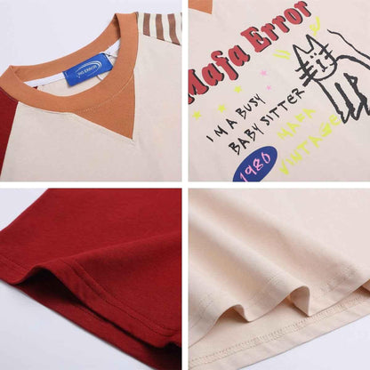 Cat Letter Print Raglan Short Sleeve T-Shirt For Men And Women | MuddyStock Originals MuddyStock