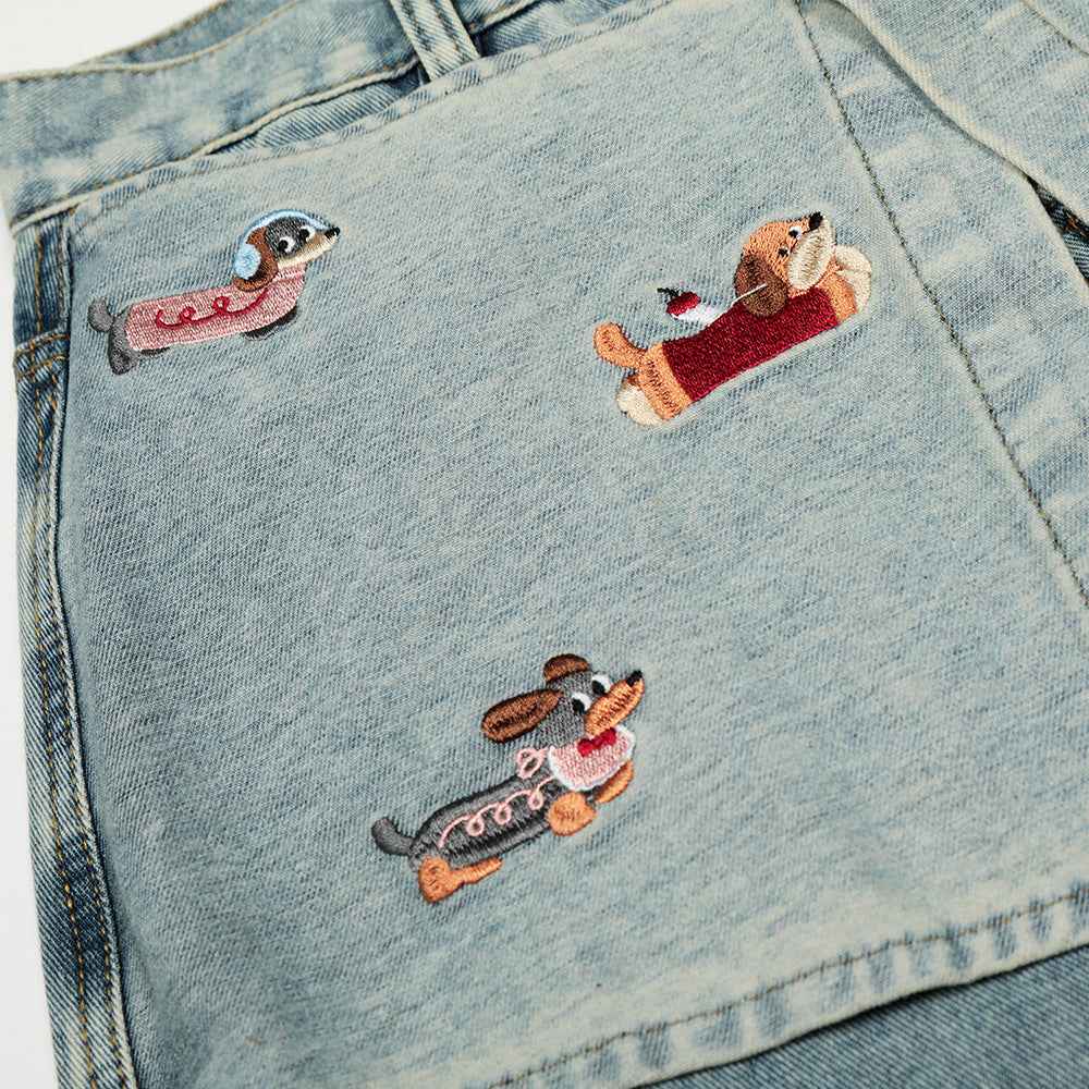 Cartoon embroidery loose denim pants for women | MuddyStock Originals