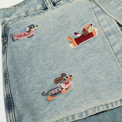 Cartoon embroidery loose denim pants for women | MuddyStock Originals