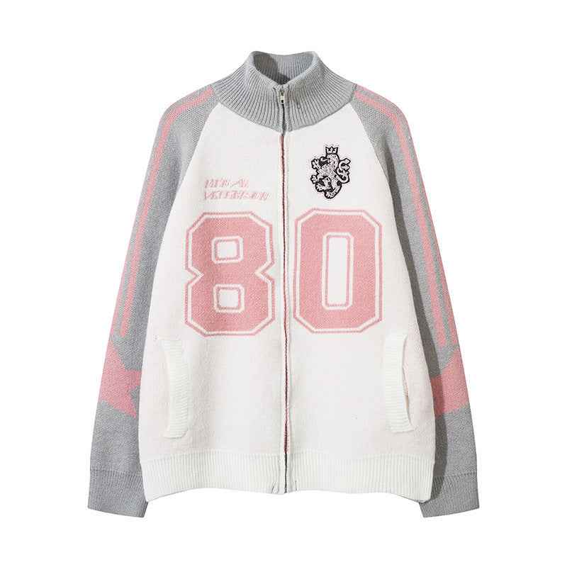 Cardigan high neck sweater jacket for women | MuddyStock Originals Light Gray and Pink MuddyStock