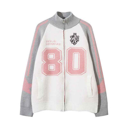 Cardigan high neck sweater jacket for women | MuddyStock Originals Light Gray and Pink MuddyStock
