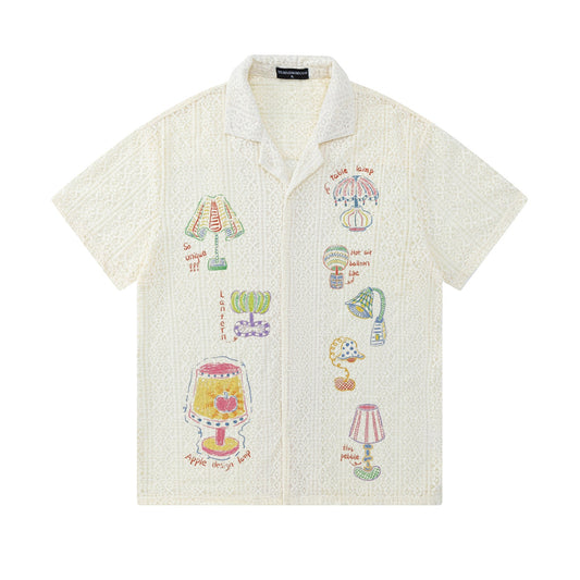 Desk lamp graffiti printed short sleeved shirt for women | MuddyStock Originals