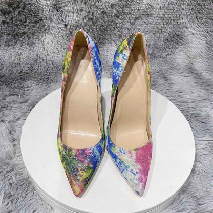 Floral Bling Sequined Women's Pointy Toe High Heel