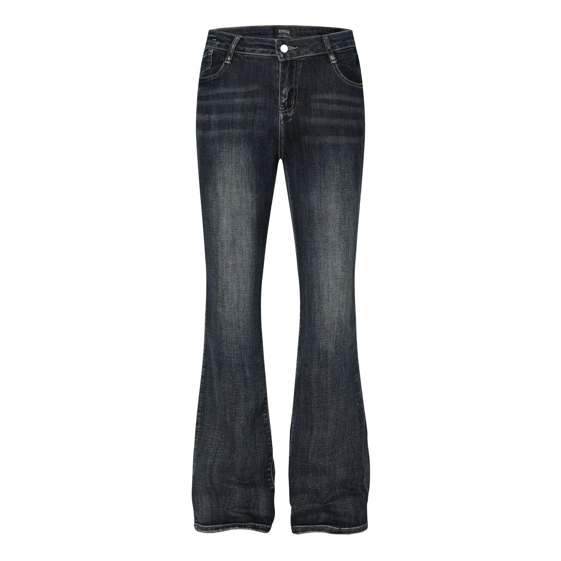 Classic flip low waist micro flared elastic jeans for women | MuddyStock Originals