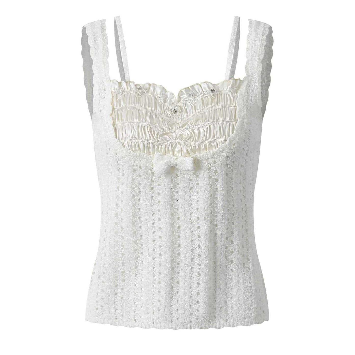 Lace patchwork slim fit camisole top for women | MuddyStock Originals White