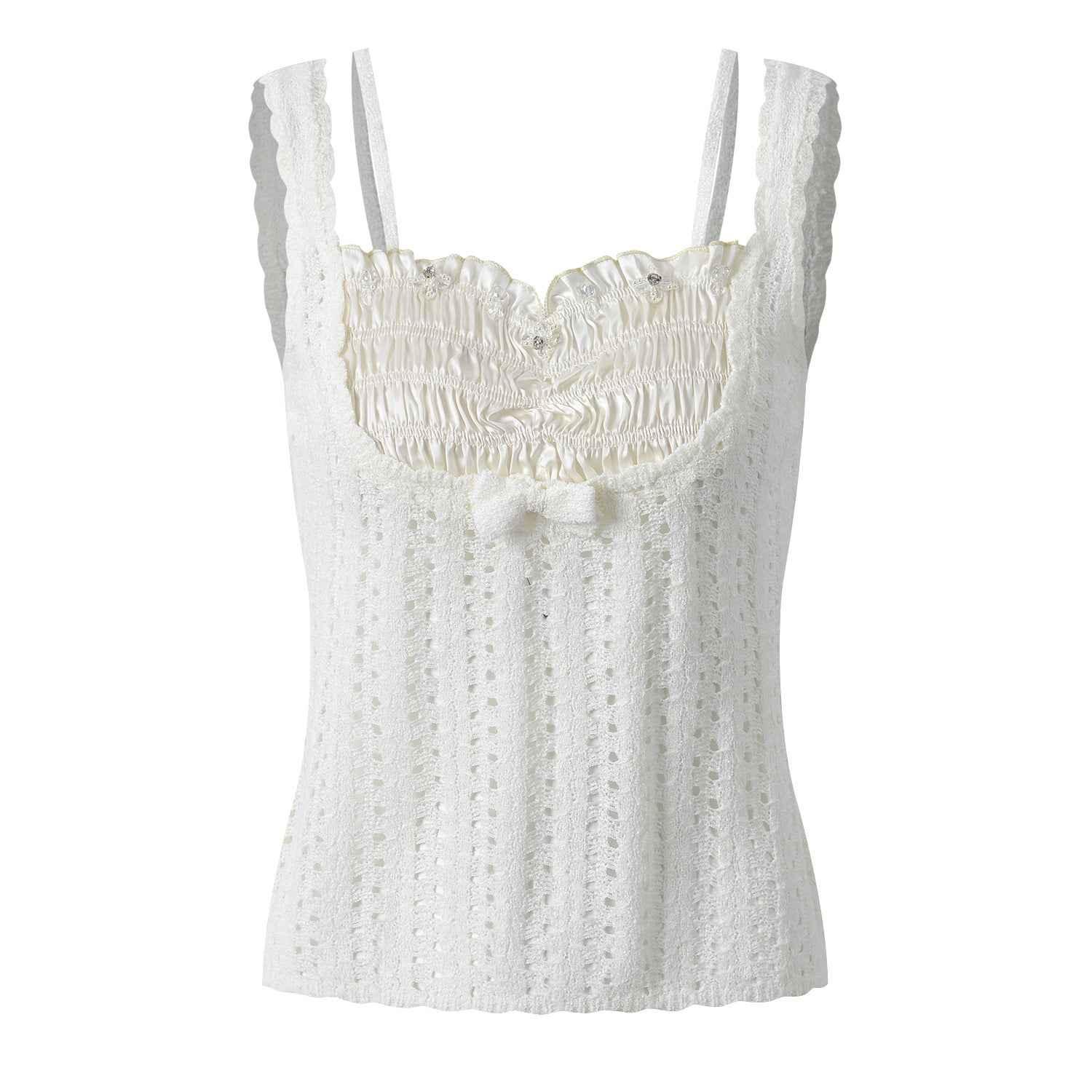 Lace patchwork slim fit camisole top for women | MuddyStock Originals White