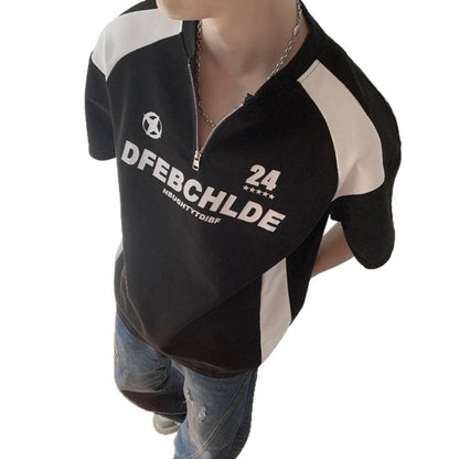 Printed half zipper round neck short sleeved T-shirt for men | MuddyStock Originals eprolo