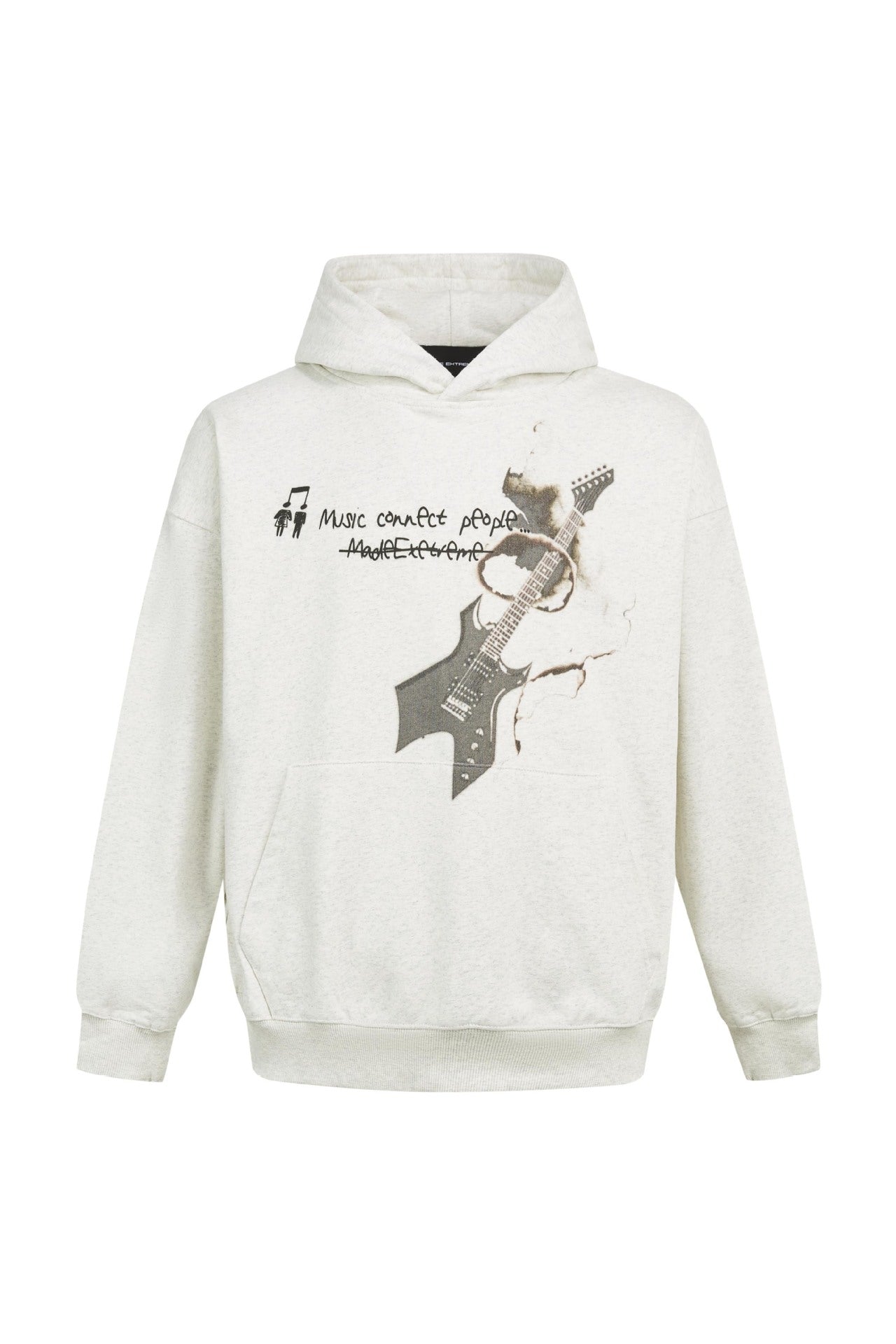 Rock Guitar Print Faded Hoodie Unique Lazy Pullover Jacket Flower Grey eprolo