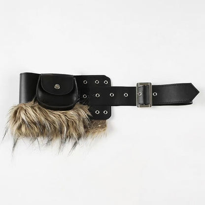 Splicing metal adjustable buckle PU belt Black One Size