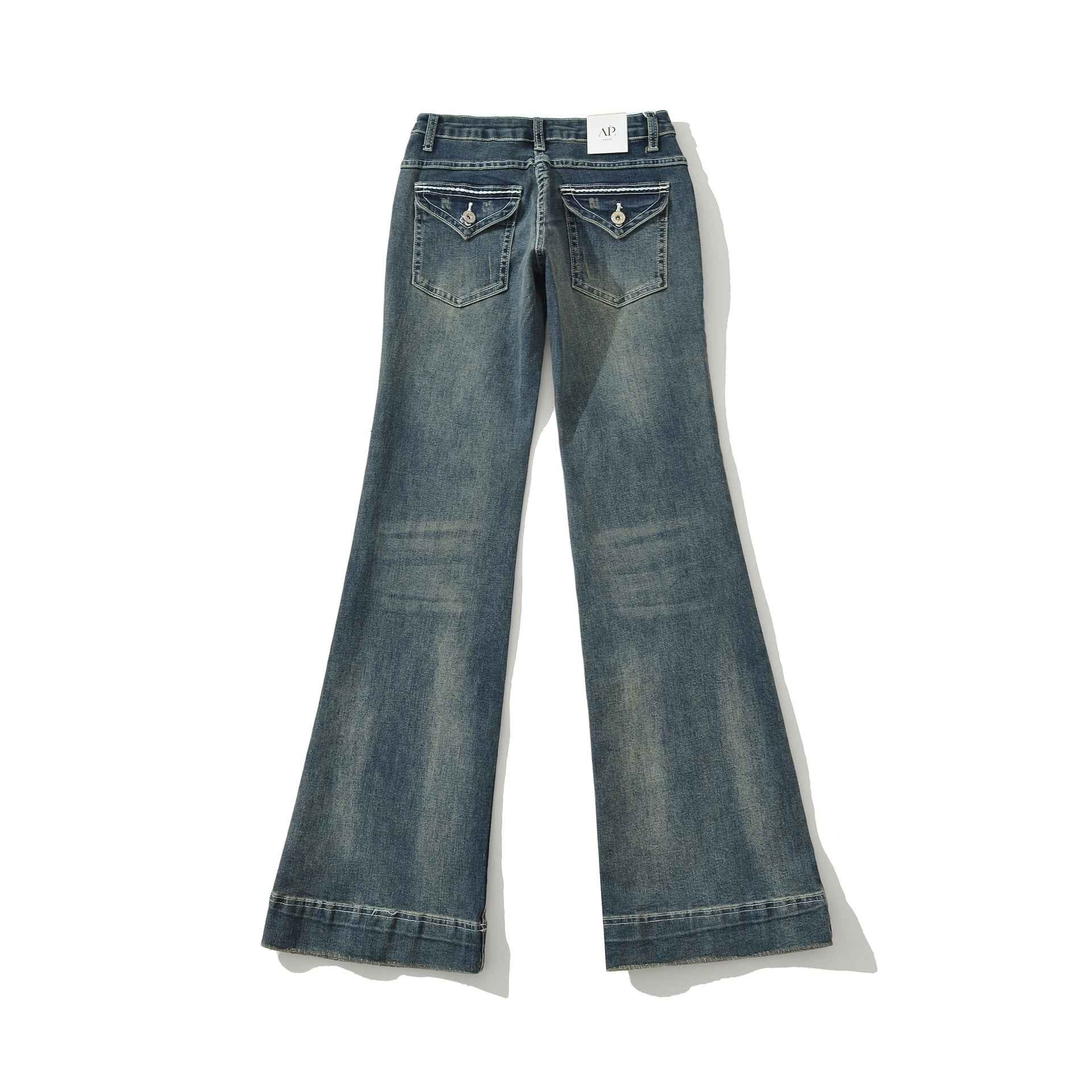 Low-Waist Washed Blue Flared Jeans for Women, Comfortable and Versatile Denim Pants