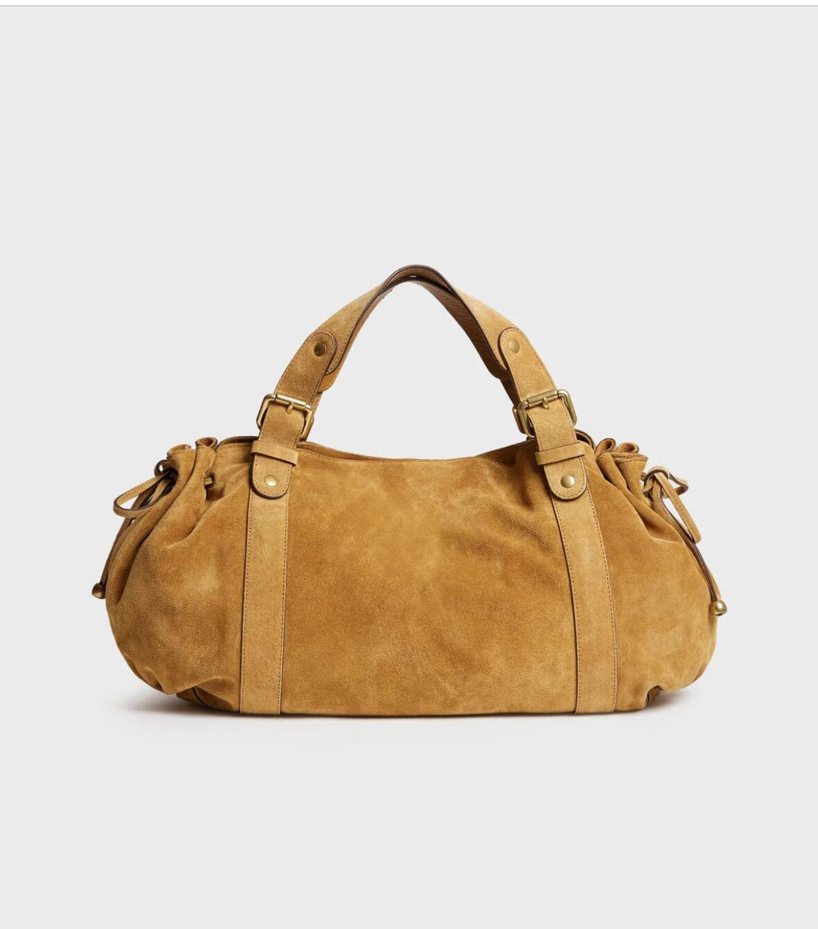 Large capacity soft leather tote bag Suede Yellow Brown