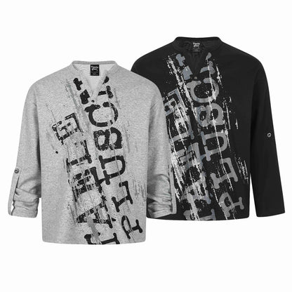 Silver Foil Letter Print Long Sleeve Small V-Neck Punk Streetwear T-Shirt